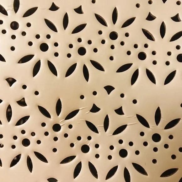 #006. COACH Metro Eyelet Perforated Tote - metallic cream & tan leather handles